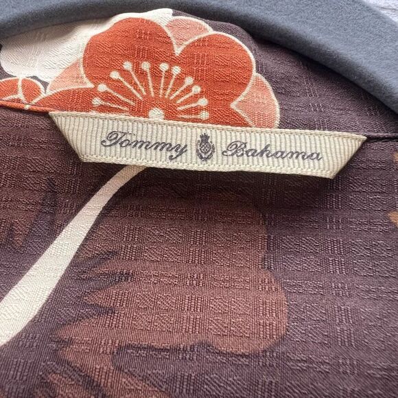 Tommy Bahama Mens Brown Floral Silk‎ Short Sleeve Hawaiian Button-Down Shirt XL - Picture 3 of 10
